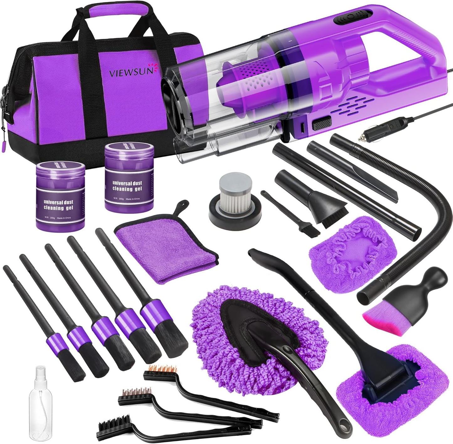 17 PCS Purple Car Cleaning Kit with Vacuum & Detailing Tools
