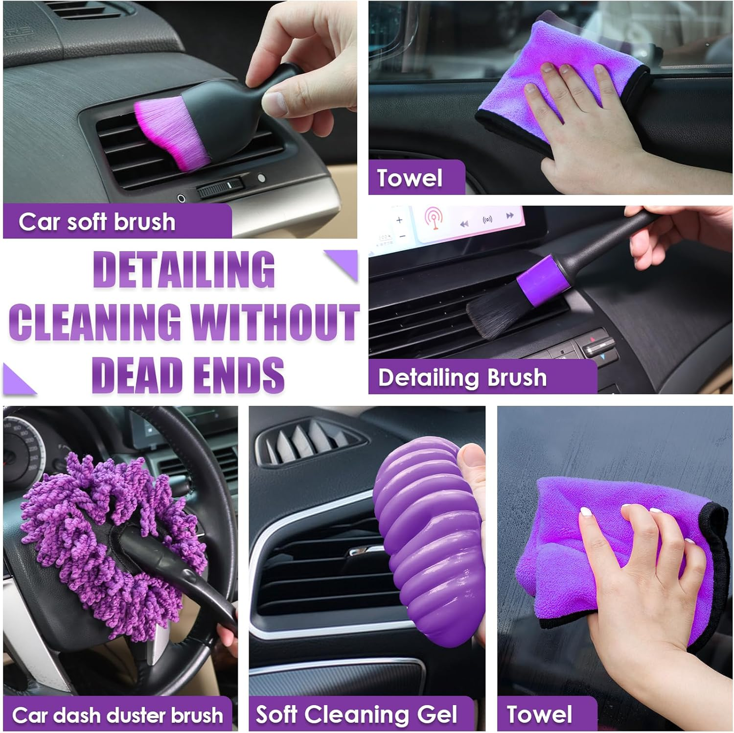 17 PCS Purple Car Cleaning Kit with Vacuum & Detailing Tools