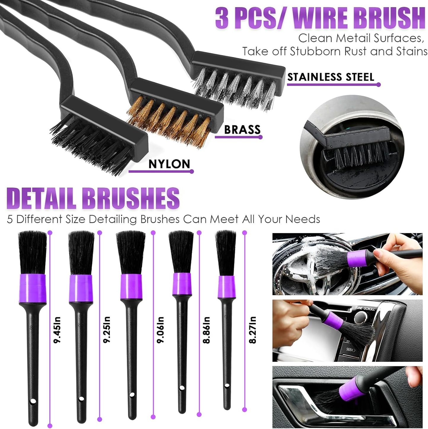 17 PCS Purple Car Cleaning Kit with Vacuum & Detailing Tools