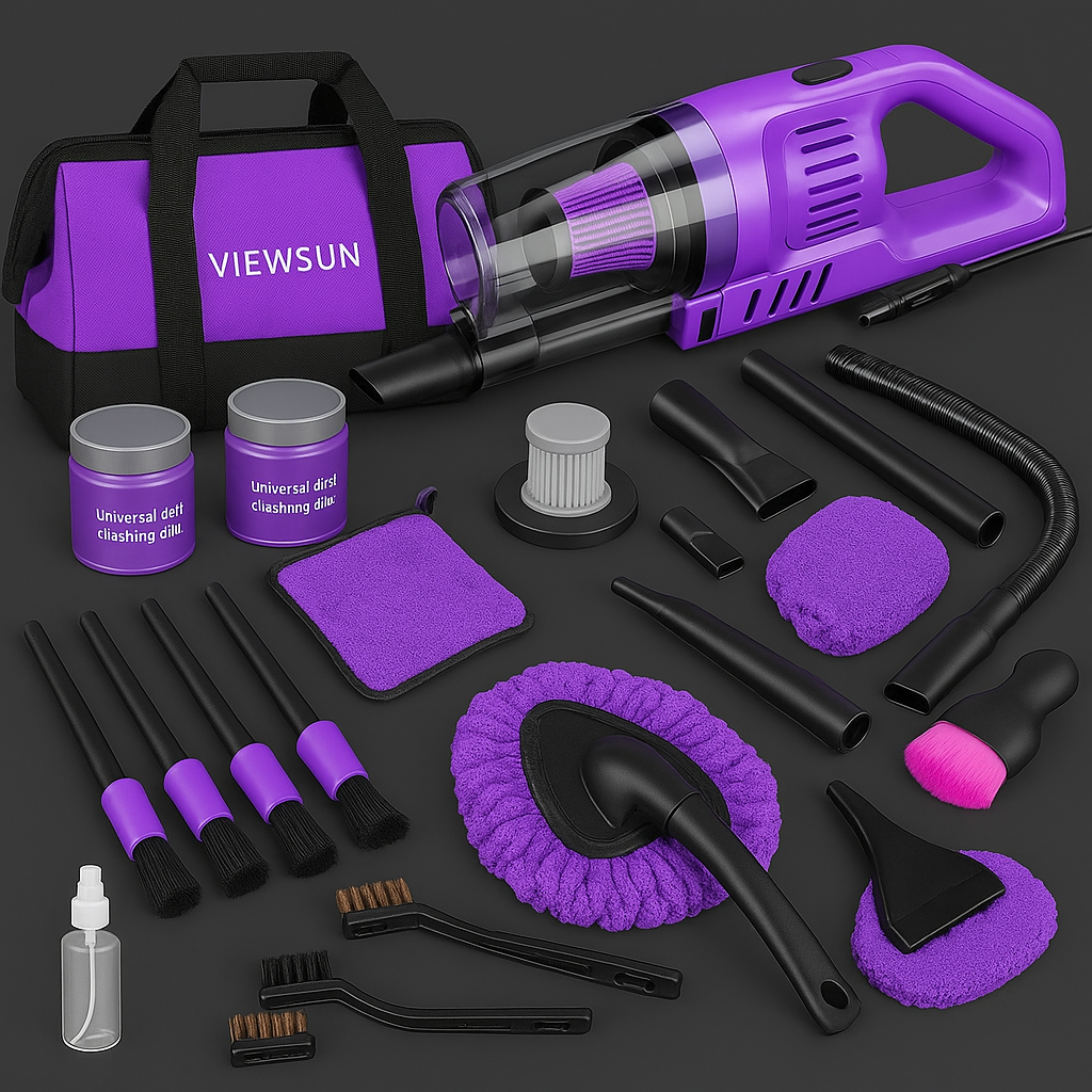 17 PCS Purple Car Cleaning Kit with Vacuum & Detailing Tools