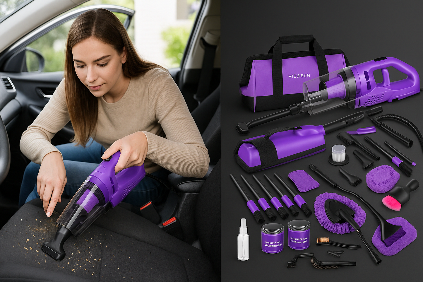 17 PCS Purple Car Cleaning Kit with Vacuum & Detailing Tools