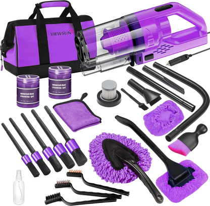 17 PCS Purple Car Cleaning Kit with Vacuum & Detailing Tools
