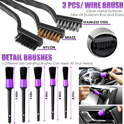 17 PCS Purple Car Cleaning Kit with Vacuum & Detailing Tools