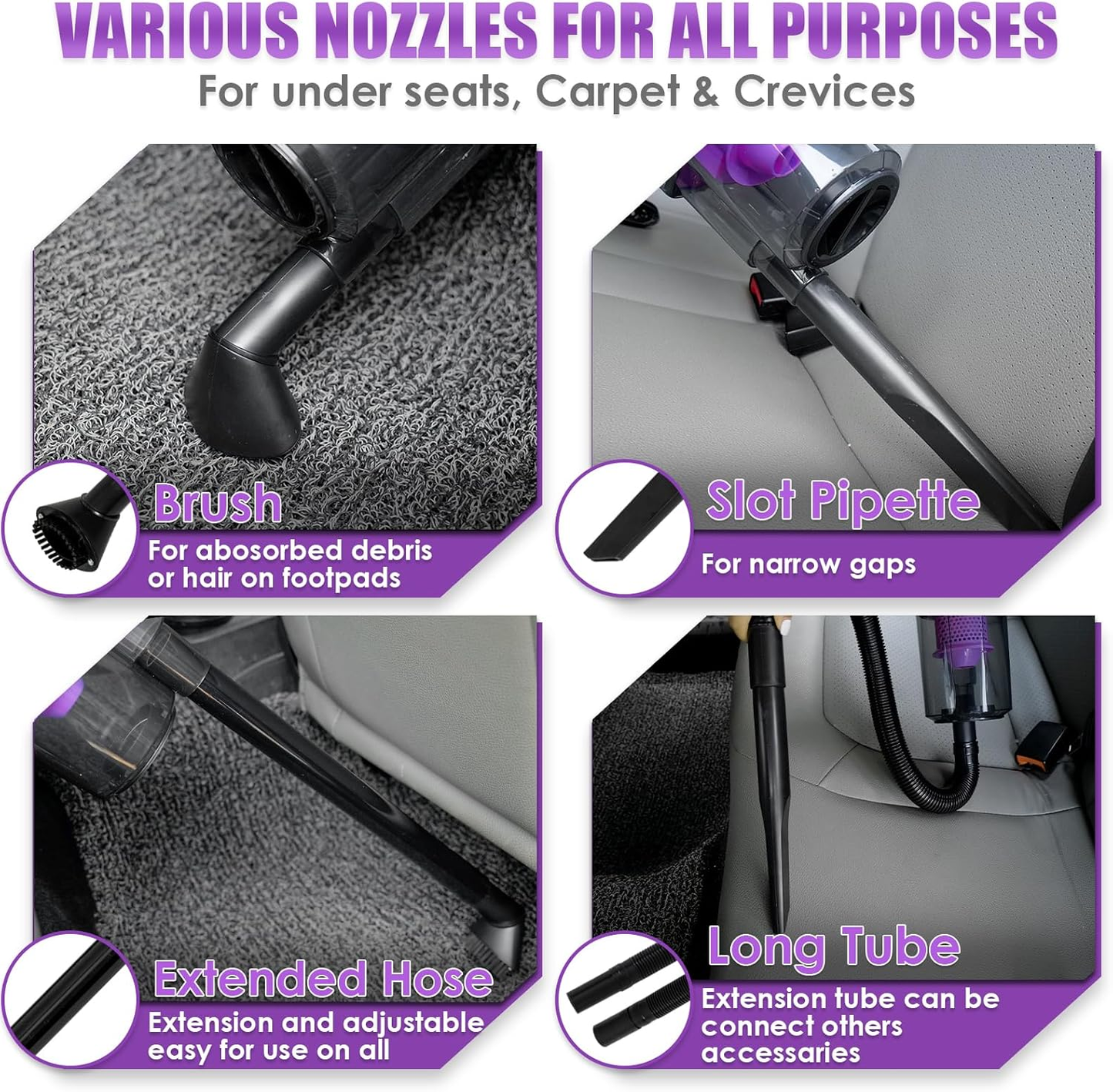 17 PCS Purple Car Cleaning Kit with Vacuum & Detailing Tools
