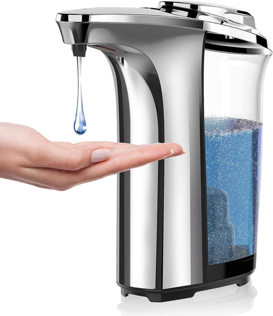 Automatic Soap Dispenser, Touchless Dish Soap Dispenser 17Oz/500Ml with Infrared Sensor, 5 Adjustable Soap Levels, Liquid Dispenser for Bathroom Kitchen (Silver)
